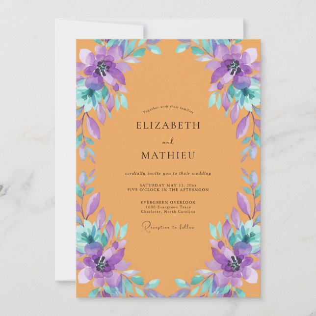 Convite Casamento Pintado Violeta Âmbar (Frente)