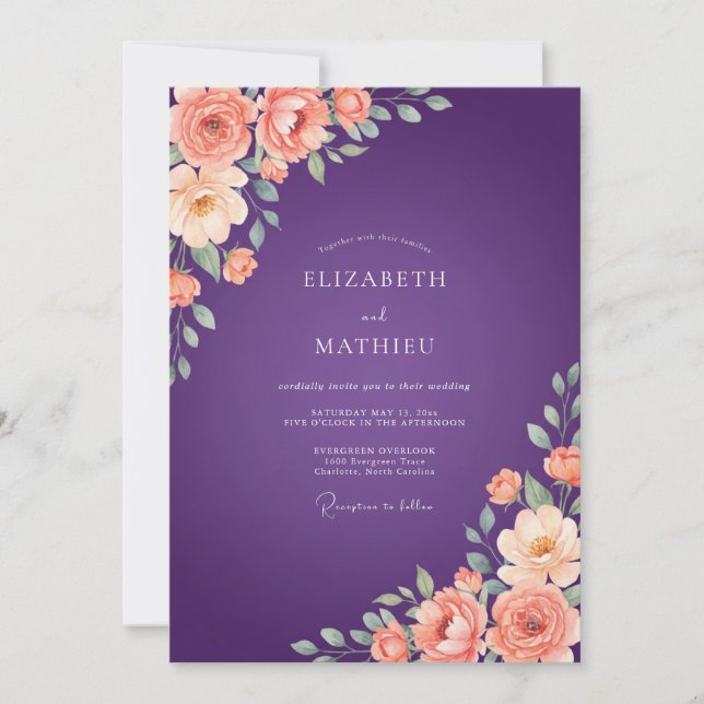 Convite Casamento Pintado Violeta e Damasco (Frente)