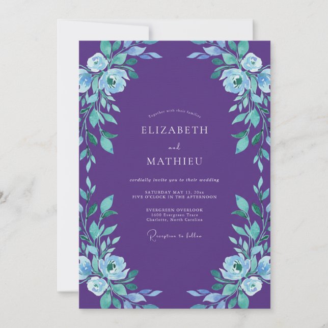 Convite Casamento Pintado Violeta e Periwinkle (Frente)