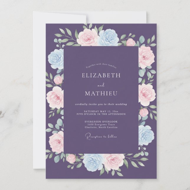 Convite Casamento Pintado Violeta Ranunculus (Frente)