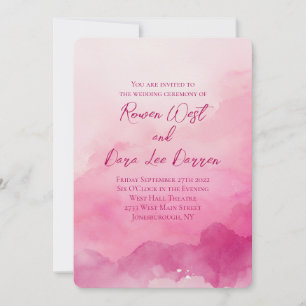 Convite Casamento Pintura Ombre Aquarela Rosa Vibrante