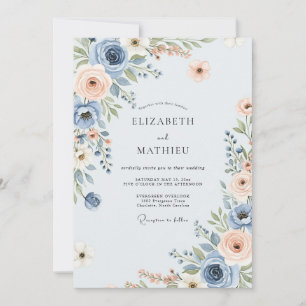 Convite Casamento Pitoresco de Primavera em Azul Empoeirad