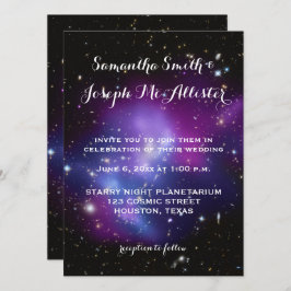 Convite Casamento Planetário de Cluster com Galáxia Roxa