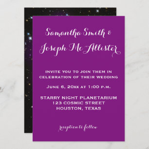 Convite Casamento Planetário de Cluster com Galáxia Roxa