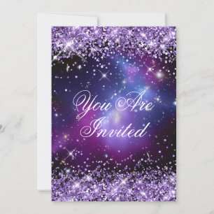 Convite Casamento Planetário Galáxia Glitter Roxo