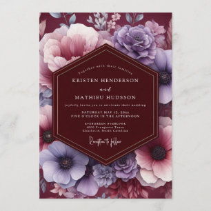 Convite Casamento Plum & Blush Moody Bloom