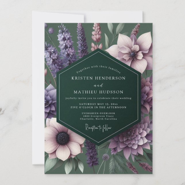 Convite Casamento Plum Enchanted Flora (Frente)