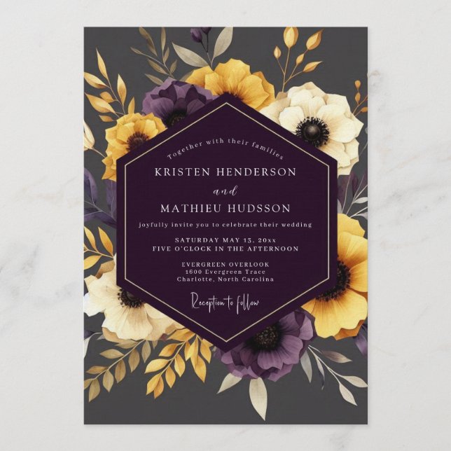 Convite Casamento Plum Gilded Flora (Frente)