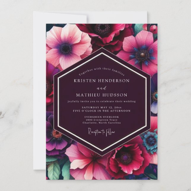 Convite Casamento Plum Moody Bloom (Frente)