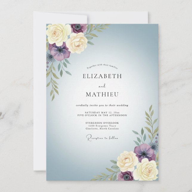 Convite Casamento Plum Slate Ranunculus Sage (Frente)