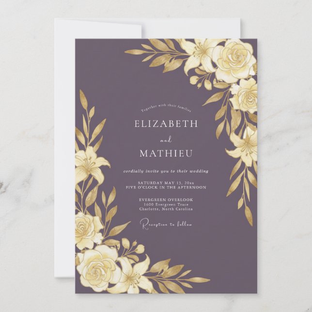Convite Casamento Plumoso Dourado (Frente)