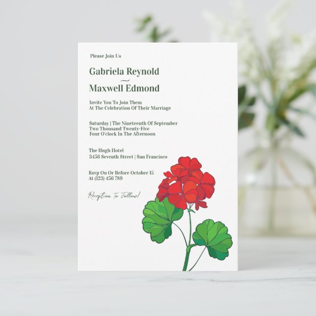 Convite Casamento plural com Geranium personalizável do et (Em pé/Frente)