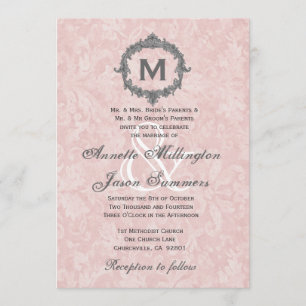 Convite Casamento Pó Damasco de Prata Vintage