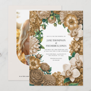 Convite Casamento Poeira de Champanhe, Trigo Dourado e Lin