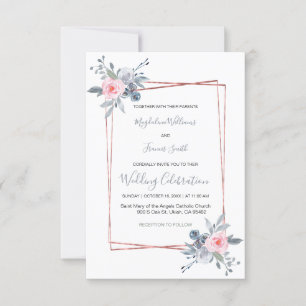 Convite casamento poeirento, azul e rosa rosa