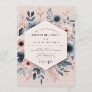 Convite Casamento Poético Anêmona Azul Aço