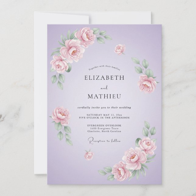 Convite Casamento Poético de Lilás na Primavera (Frente)