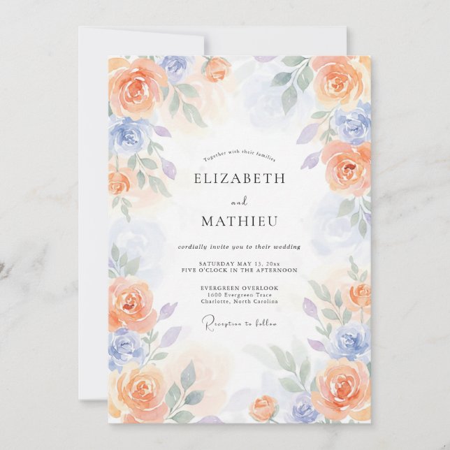 Convite Casamento Poético de Primavera com Tons de Pêssego (Frente)