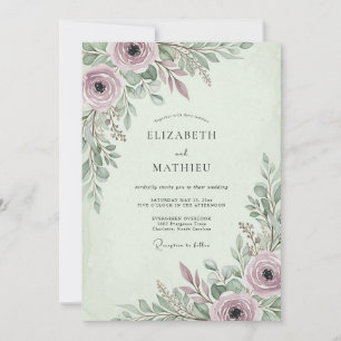 Convite Casamento Poético de Primavera em Verde Sage