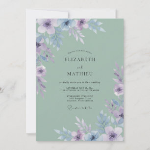 Convite Casamento Poético em Aquarela Verde Sálvia