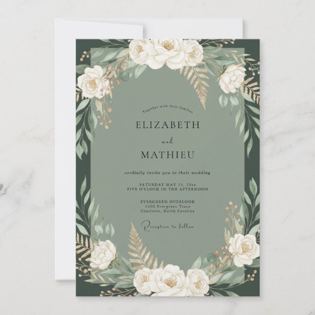 Convite Casamento Poético no Bosque em Verde Salvia (Frente)