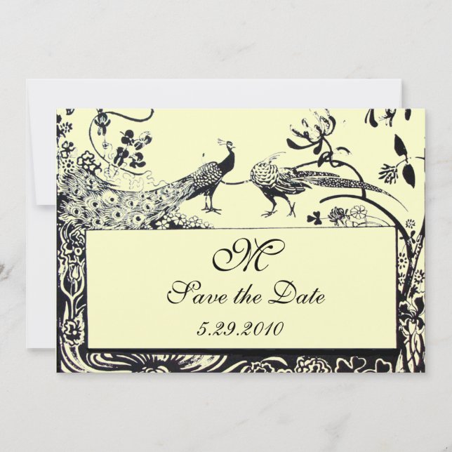 Convite CASAMENTO POMBOS DE NOIVOS MONOGRAMA,preto,ivoriam (Frente)