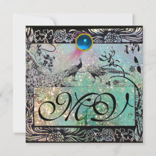 Convite CASAMENTO POMBOS DO AMOR MONOGRAMA Preto Aqua Azul