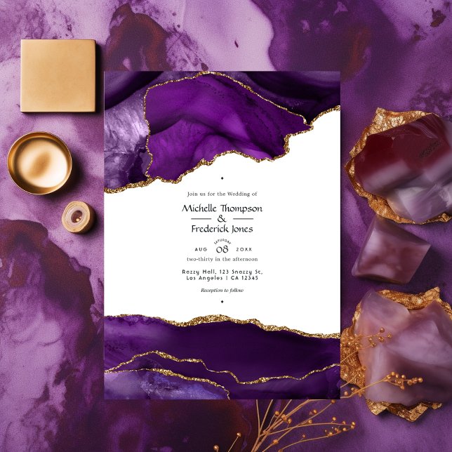 Convite Casamento por Agato Roxo e Dourado (Criador carregado)