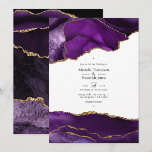 Convite Casamento por Agato Roxo e Dourado