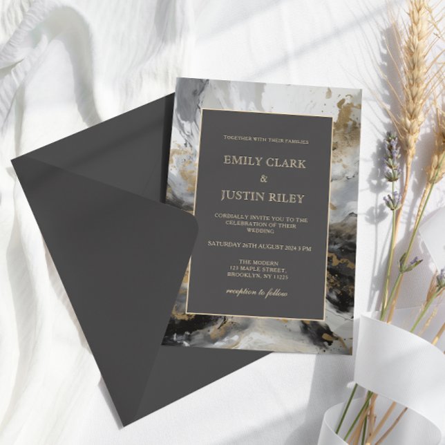 Convite Casamento por Aquarela Artista Antracita Dourada M (Criador carregado)