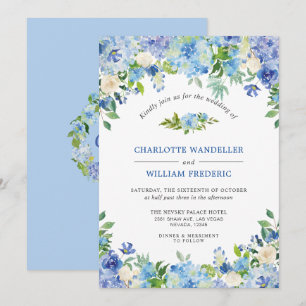 Convite Casamento por Aquarela Azul Claro Hydrangeas Green