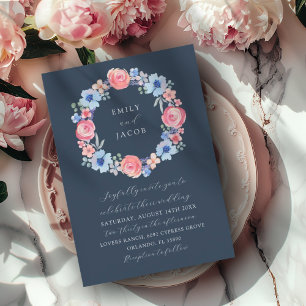 Convite Casamento por Aquarela Azul Escuro Moderno Azul
