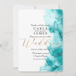 Convite Casamento por Aquarela Azul Turquesa Azul Moderno