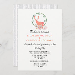 Convite Casamento Por Aquarela Botânica De Reindeer Rustic