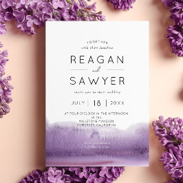 Convite Casamento por Aquarela com Abstrato Roxo Moderno