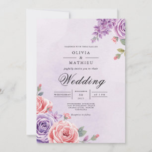 Convite Casamento por Aquarela com Arco Floral lavanda