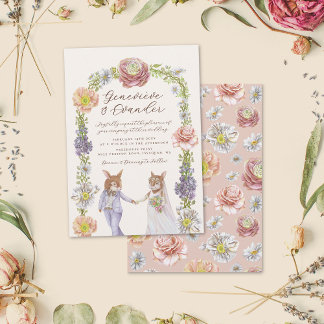 Convite Casamento Por Aquarela Com Coelhinho Rosa Quente C