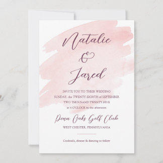 Convite Casamento por Aquarela Cor-de-Rosa Esbranquiçada