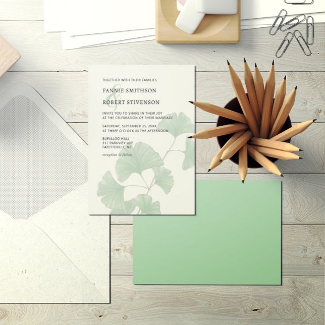 Convite Casamento por Aquarela da Árvore Ginkgo Moderna (Criador carregado)