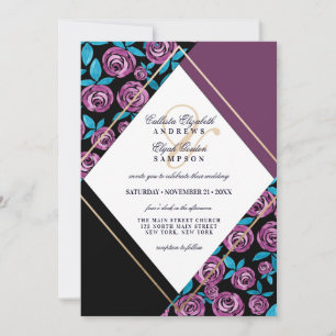 Convite Casamento por Aquarela das Flores Negras Douradas