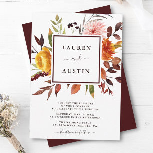 Convite Casamento por Aquarela de Autumn Garden Marsala
