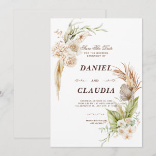 Convite Casamento Por Aquarela De Castanho E Flor De Creme