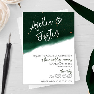 Convite Casamento por Aquarela de Emerald e Bronze