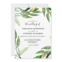 Casamento por Aquarela de Folhas Verdes Botânicas