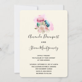Convite Casamento por Aquarela de Macarões e Flores