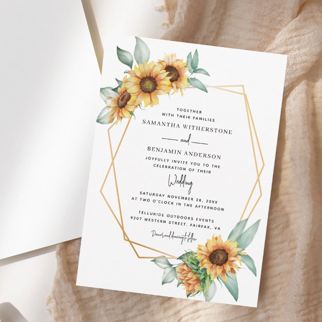 Convite Casamento por Aquarela de Sunflower Eucalyptus Gre (Sunflower Eucalyptus Greenery Watercolor Wedding Invitation)