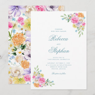 Convite Casamento por Aquarela do Bright Garden Floral Par