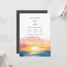 Convite Casamento por Aquarela em Planeta de Praia