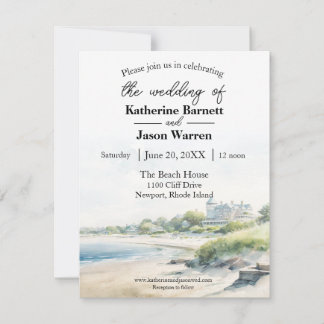 Convite Casamento por Aquarela em Praia de Newport Rhode I