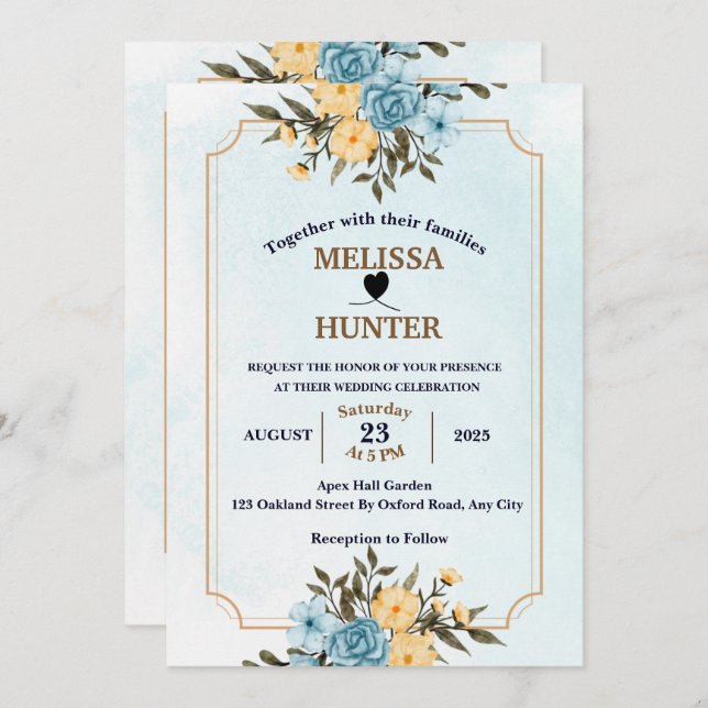 Convite Casamento por Aquarela Floral Branca Moderna Elega (Frente/Verso)